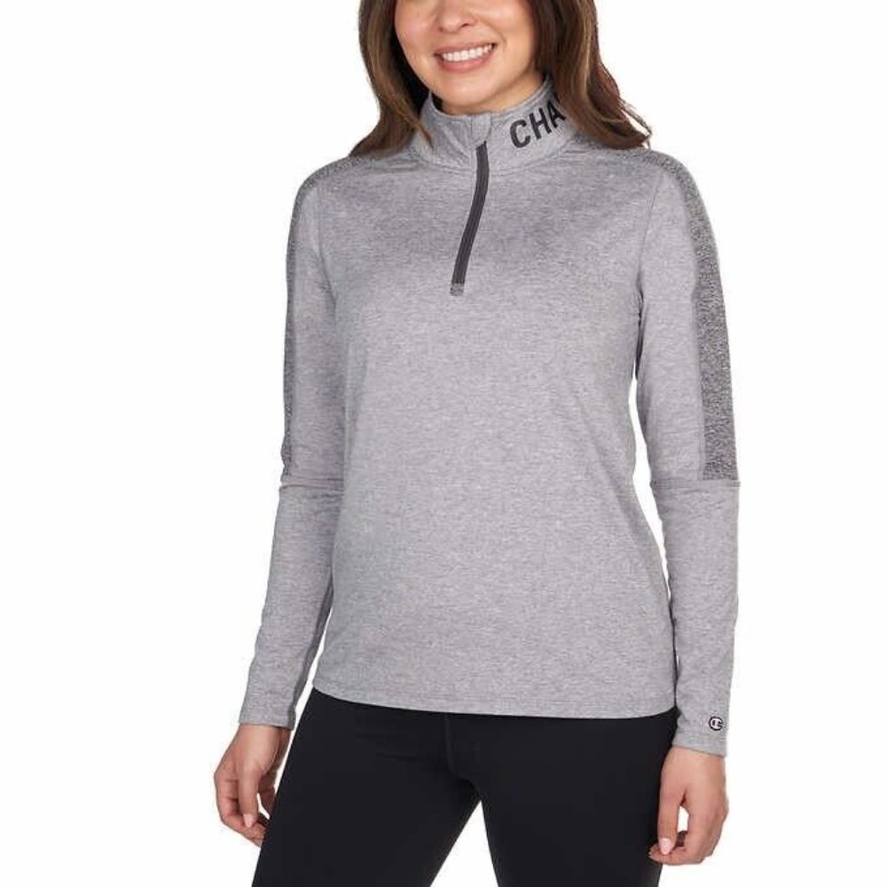 NWT Champion Women's Mock Neck 1/4 Zip Long Sleeve Tee Gray Size XS $60 8D223